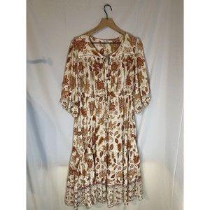 Heccpli Boho Floral Tiered Midi Dress Size M NWT